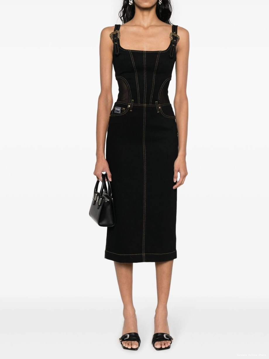 Affordable Women Versace contrast-stitching denim dress Jeans Couture 0825